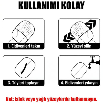 Kataistudios Tüy Toplama Eldiveni — Koltuk, Araba ve Tımar için
